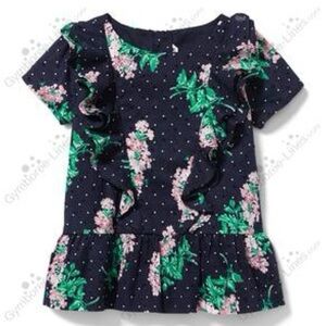 EUC Janie & Jack Navy Swiss dot floral top 6-12m